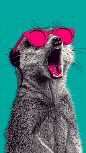 Yawning Meerkat With Pink Glasses On Solid Teal
