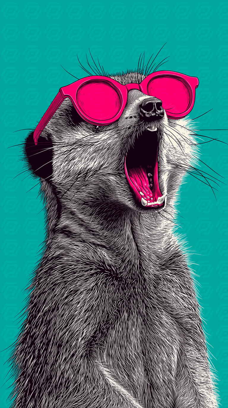 Yawning Meerkat With Pink Glasses On Solid Teal