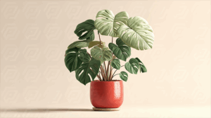 Indoor Monstera Plant With Variegated Leaves In Ceramic Planter