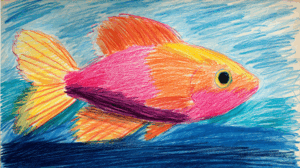 Brightly Colored Fish Crayon Drawing in Pink and Orange