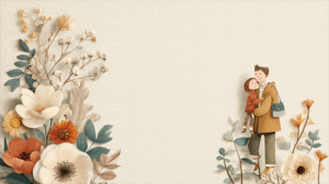 Stylized Floral Background With Father And Child Hug Illustration