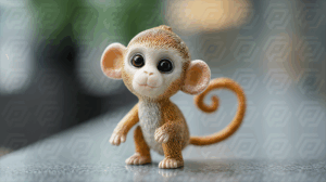 Wide-Eyed Monkey Toy With Curled Tail on Smooth Surface