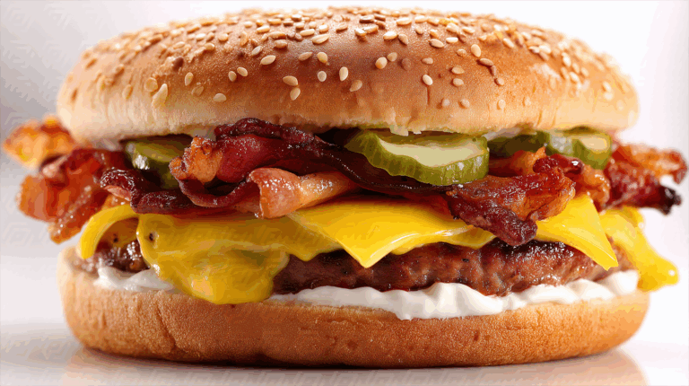 Juicy Cheeseburger with Bacon Pickles and Melted Cheese