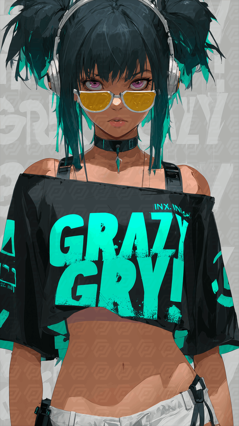 Cyberpunk Anime Girl With Headphones And Neon Typography Shirt