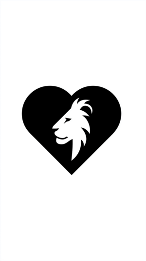 Black Heart Logo with Stylized Lion Face Icon