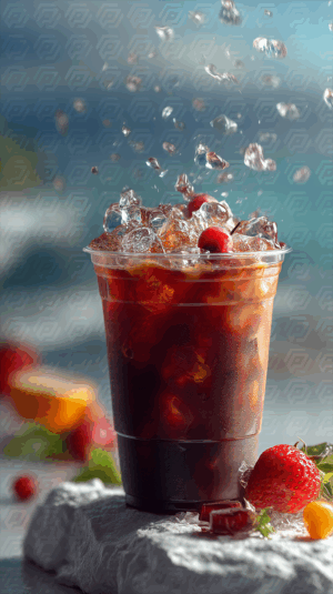 Iced Fruit Beverage with Splash Effect and Summer Vibes