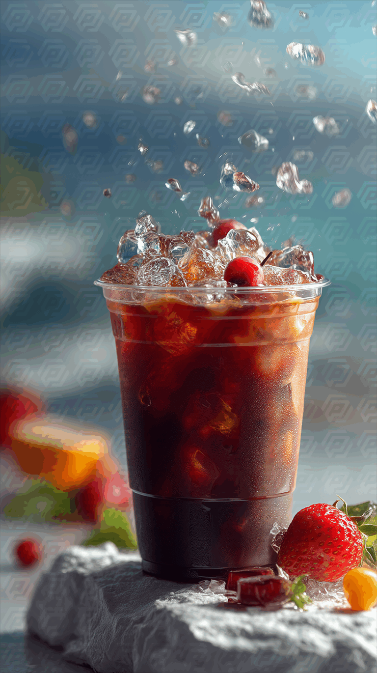 Iced Fruit Beverage with Splash Effect and Summer Vibes