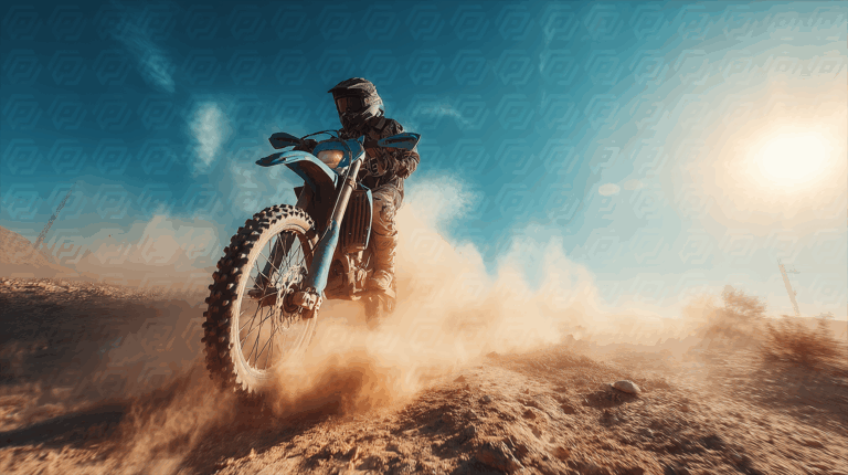 Off-Road Motorcyclist Racing Through Desert Dust