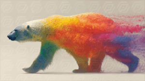 Walking Rainbow Polar Bear in Abstract Color Trail