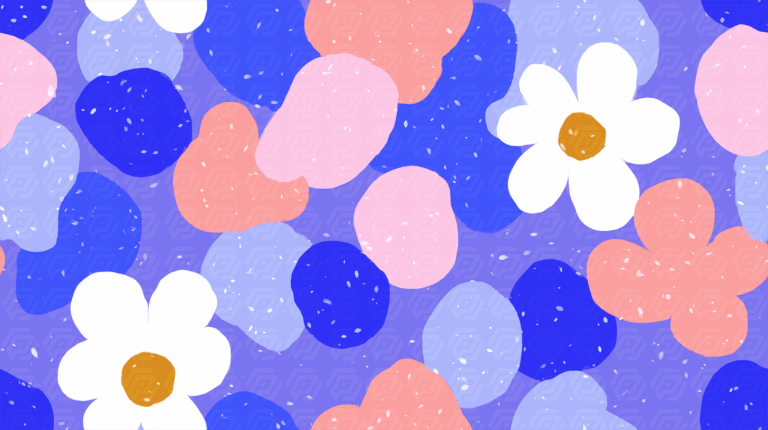 Colorful Floral Pattern with Blue and Pink Petals