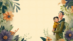 Father And Daughter In Floral Border With Gentle Smiles