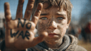 Dirty Child Holding Hand With No War Message