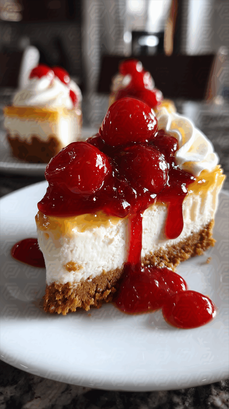 Cherry Cheesecake Slice With Whipped Cream and Crust