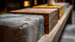 Textured Fabric Blocks On Wooden Surface