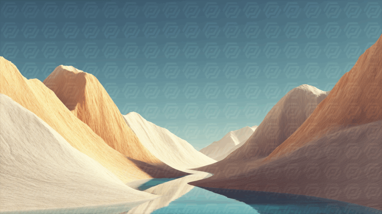 Surreal Sandy Mountains with a Serene River Under Clear Sky