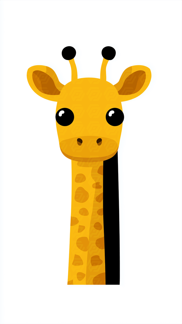 Cute Cartoon Giraffe Head With Big Eyes and Simple Design