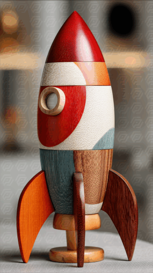 Colorful Wooden Rocket Toy With Modern Retro Design