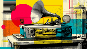 Vintage Gramophone Over Pop Art Background