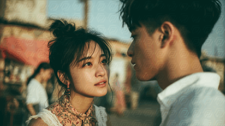 Young Couple Gazing At Each Other Romantic Outdoor Moment