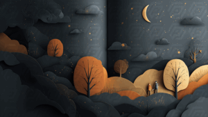 Whimsical Night Landscape With Couple Under Starry Sky