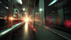 Dramatic Sunlight Flare Inside Empty Subway Train