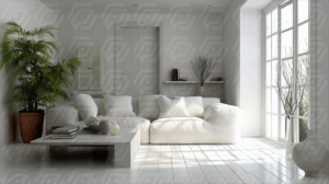 Minimalist White Living Room With Natural Light and Potted Plants
