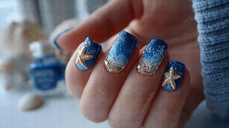 Nautical Nail Art With Starfish And Coral Reef Details