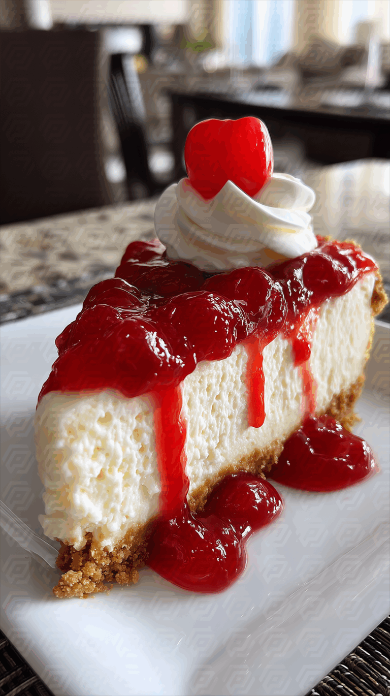 Cherry Topped Cheesecake Slice With Whipped Cream