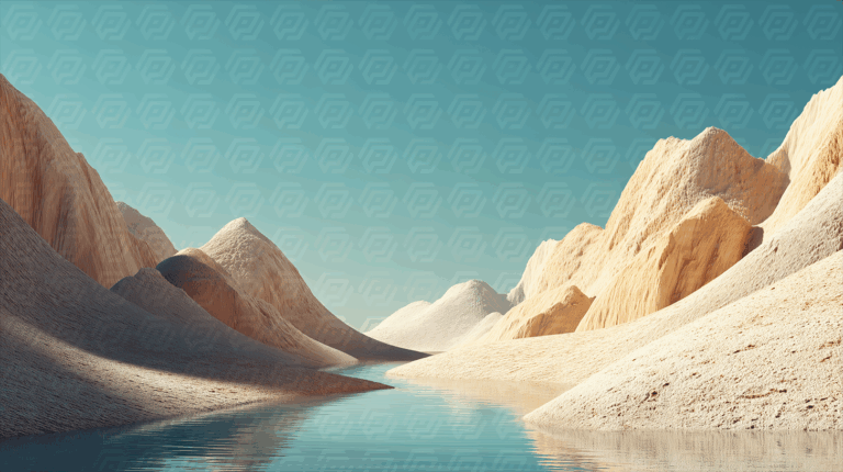 Curved River Through Textured Sand Hills Under Blue Sky