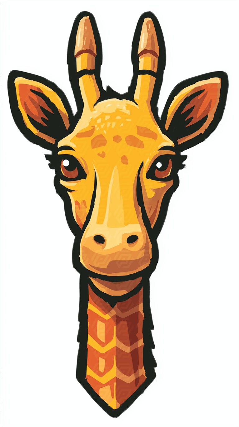 Stylized Hand-Drawn Giraffe Portrait With Strong Outlines