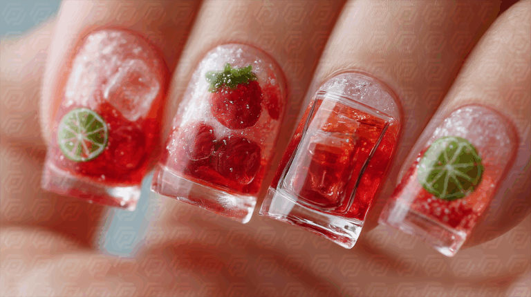 Colorful Summer Cocktail Nail Art With Lime and Berries
