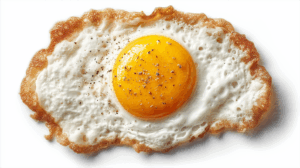 Fried Egg with Bubbly Edges on White Background