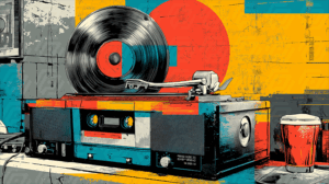 Retro Record Player With Vinyl And Coffee