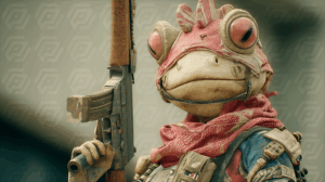 Tactical Frog Warrior With Red Skin and Assault Rifle