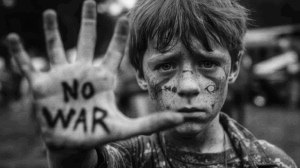 Black And White Protest Image Of War-Affected Boy