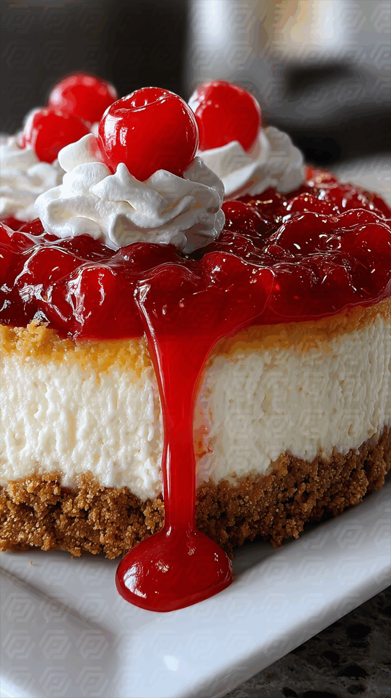 Whole Cherry Cheesecake With Whipped Cream Swirls
