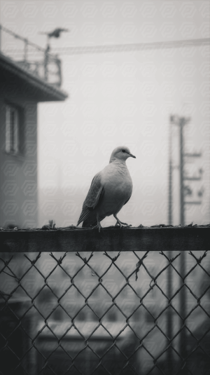 Solitary Dove Perched on Urban Fence
