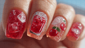 Juicy Fruit Nail Art With Ice Cubes and Cherry Details