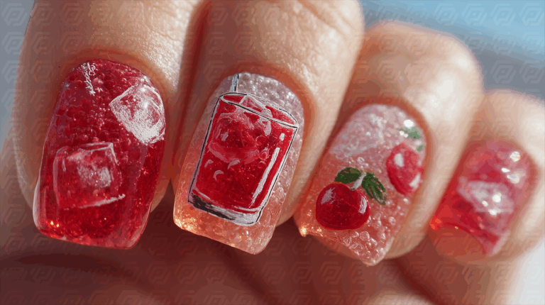 Juicy Fruit Nail Art With Ice Cubes and Cherry Details