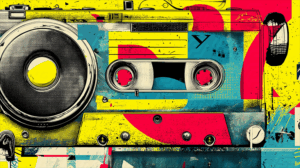 Pop Art Style Boombox Cassette Player Closeup