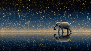 Elephant Walking Beneath a Sky of Stars and Reflection