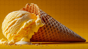 Vanilla Ice Cream Cone on Yellow Background