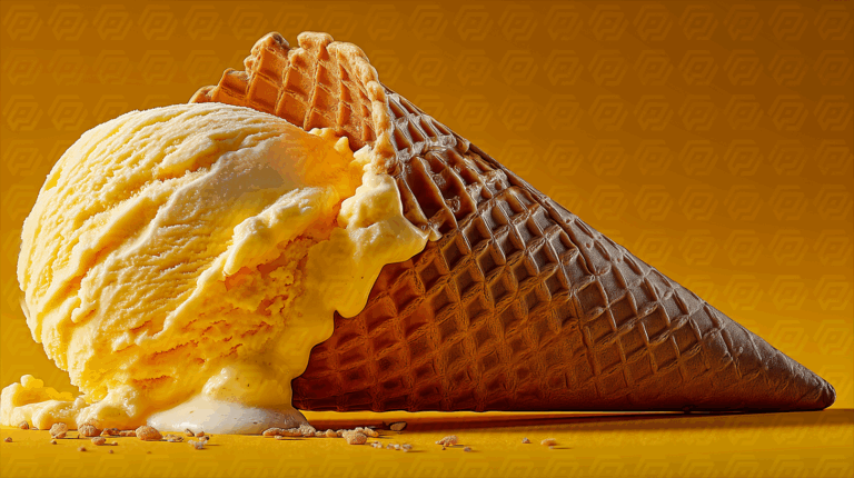 Vanilla Ice Cream Cone on Yellow Background