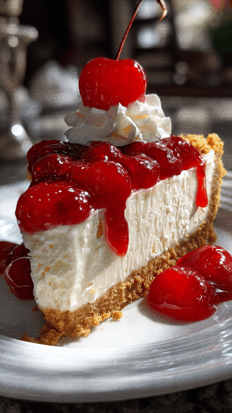 Cherry Cheesecake Slice With Whole Cherry Garnish
