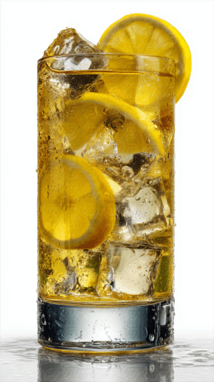 Golden Citrus Iced Tea With Lemon and Ice Cubes