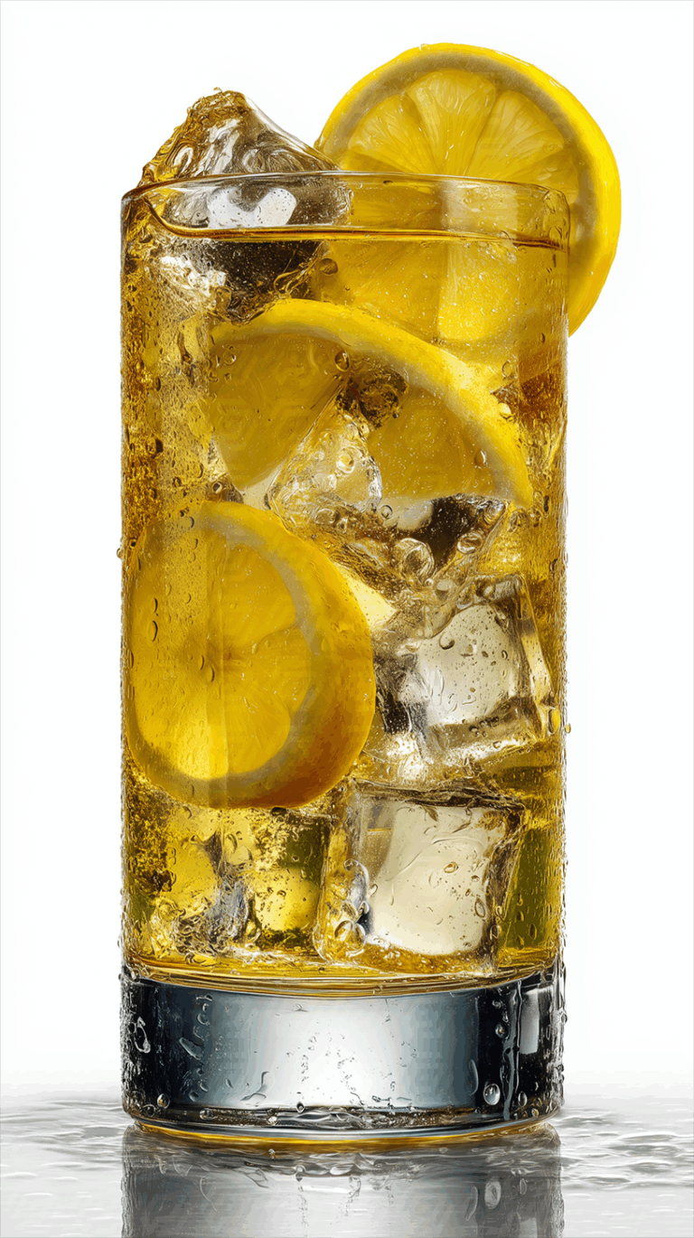Golden Citrus Iced Tea With Lemon and Ice Cubes