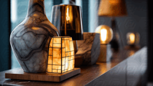 Contemporary Ceramic and Marble Lamps in Interior Display