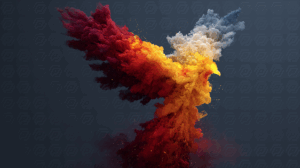 Phoenix Shaped From Colorful Smoke Plume