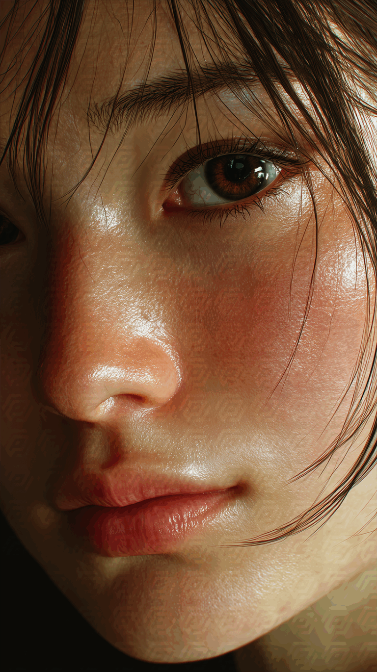 Realistic Portrait of Young Woman with Wet Hair and Glowing Skin
