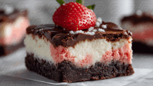 Chocolate Strawberry Layered Dessert Bar With Topping